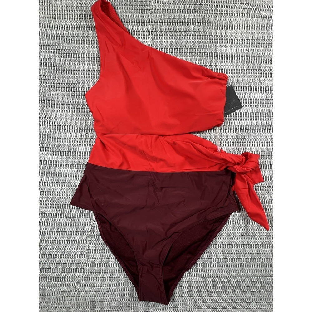 Dixperfect Swimsuit Womens Size M Red One Piece Colorblock One Shoulder Monokini